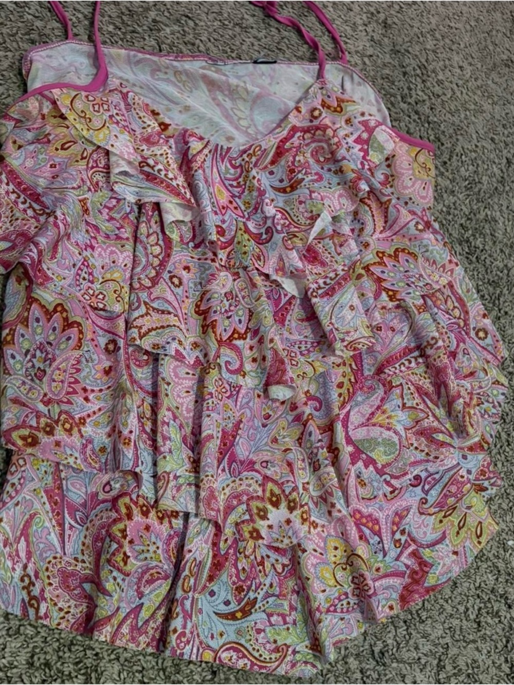 Pink paisley ruffle tank top